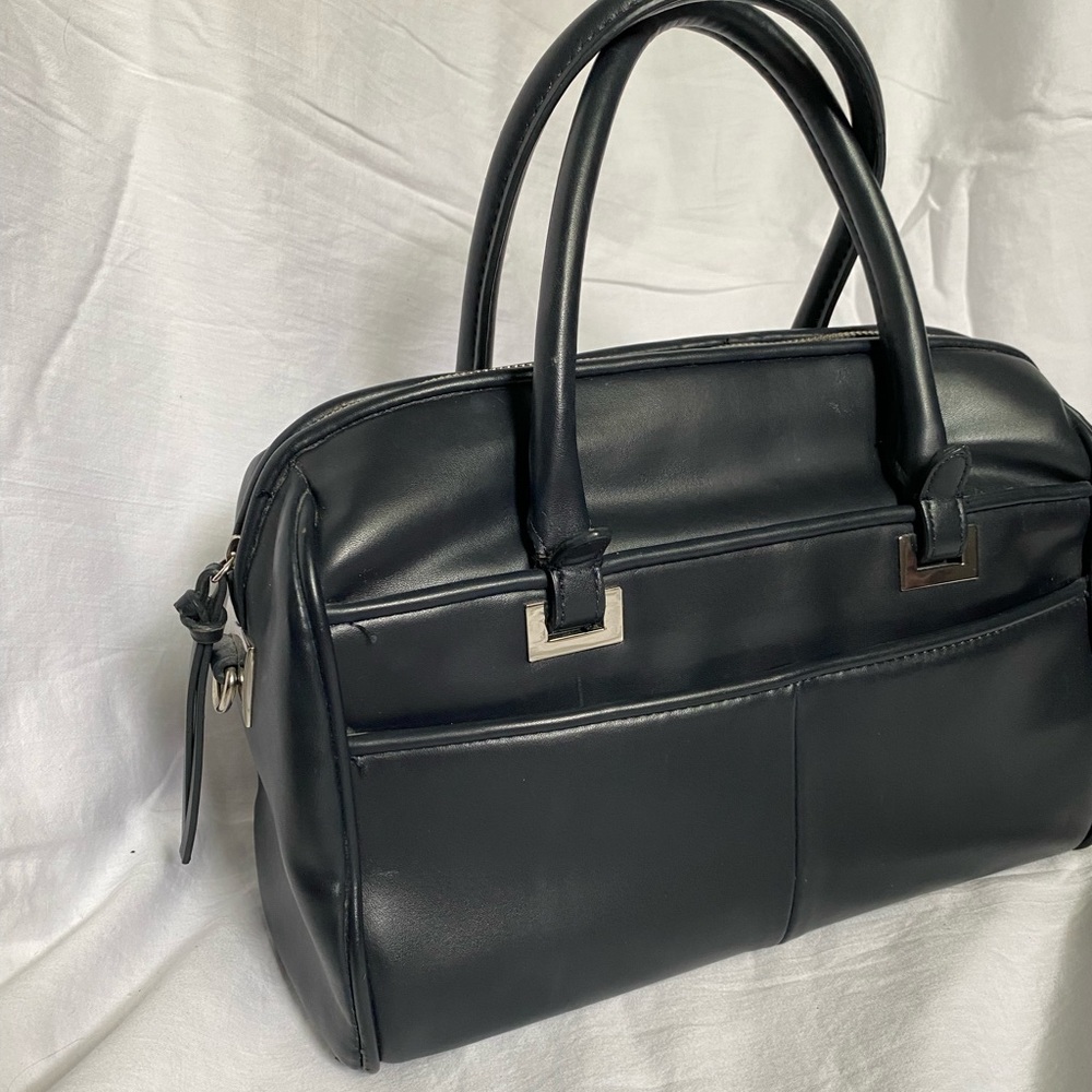 ZARA navy blue Leather Bowling Bag. Never used!